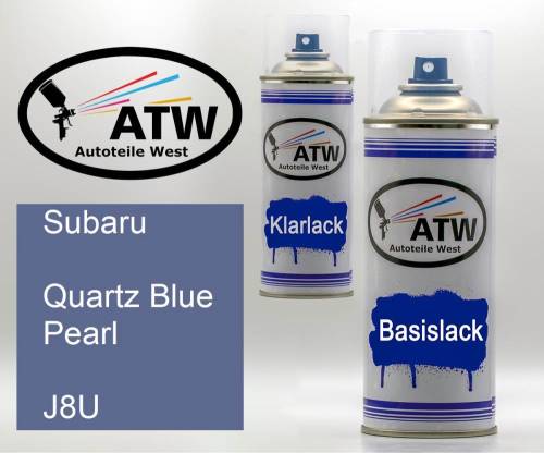 Subaru, Quartz Blue Pearl, J8U: 400ml Sprühdose + 400ml Klarlack - Set, von ATW Autoteile West.